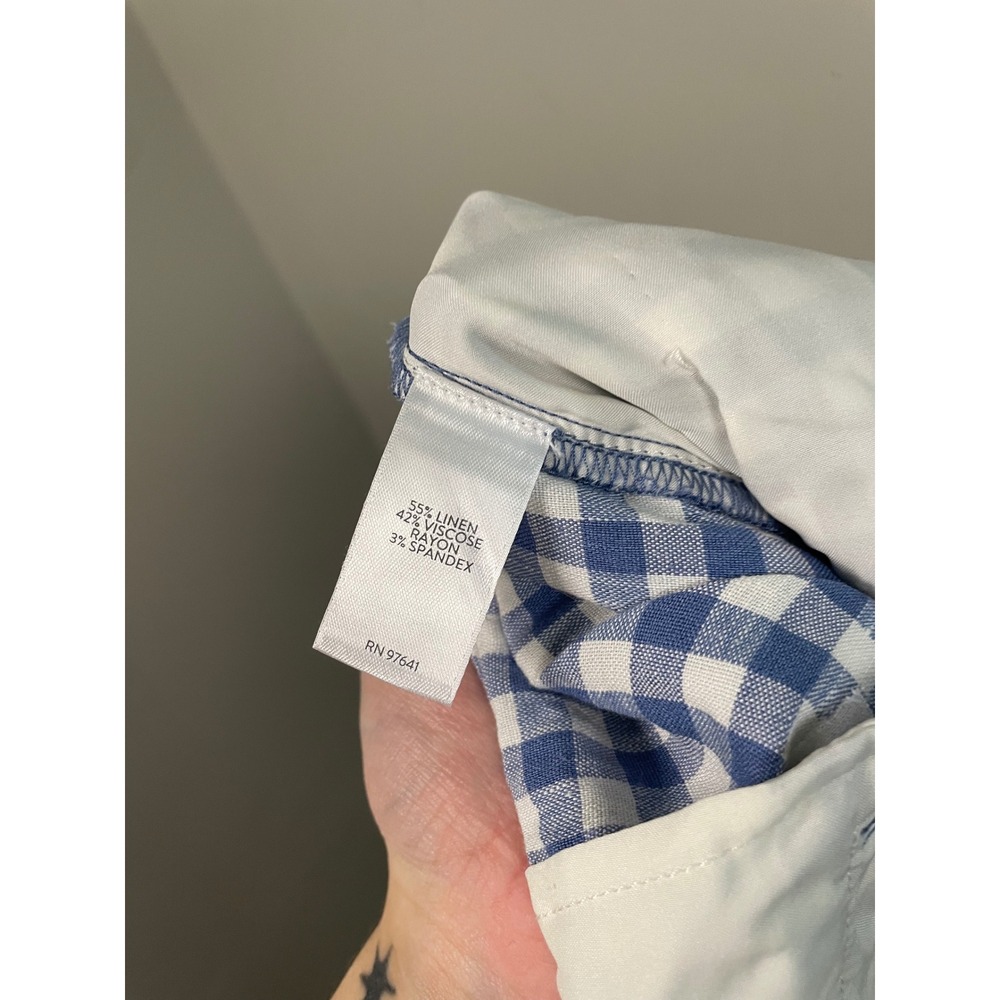 J.Jill Linen Stretch Blue and White Gingham Pull On Pants Size Large - Picture 8 of 9